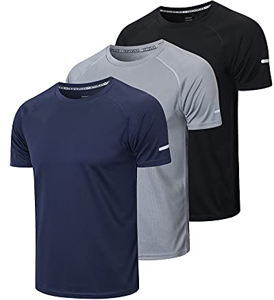 HUAKANG 3 Pack Tee Shirt Sport Homme T-Shirt à Manches Courtes Séchage Rapide Respirant Baselayer Haut Running Fitness Gym(520-Black Gray Navy-M)