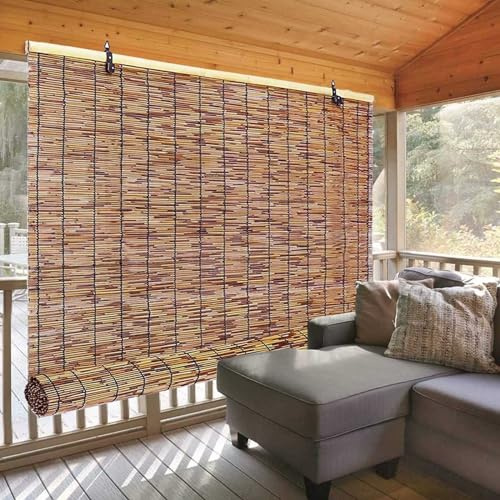 Patio Shades Roll Up Outdoor, Bamboo Blinds for Outdoor Patio, Thernal Insulated Shading Reed Blinds, Blackout Bamboo Shade, Privacy Screen, 24″ 30″ 34″ 36″ 39″ 43″ 48″ 51″ 55″ 70″ Width