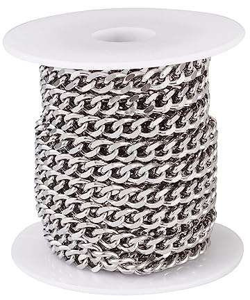 Cheriswelry Catena a maglia cubana in acciaio inox 304, 5 m, con bobina, per fai da te, punk, hip hop, bracciali, collane e gioielli