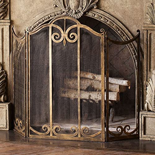 GTPBAO Salvachispas Chimenea Manto De Chimenea De Latón Vintage Antiguo, 114×90cm, Protector De Llama contra Chispas Resistente Al Calor para Horno De Llama/Fuego De Carbón