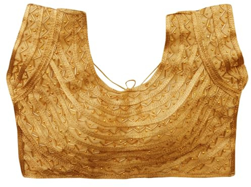 IMTRA FASHION Indian Readymade Sari Blouse Ethnic Crop Top Heavy Beaded Party Choli -Golden