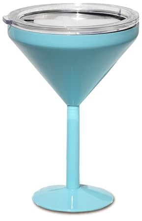 AGH life Stainless Steel Margarita Tumbler with Lid, 295ml Insulated Martini Glasses, Double Wall Insulated Cocktail Tumbler Wine Glasses for Party, Vacation, Pool, Beach (Blue)