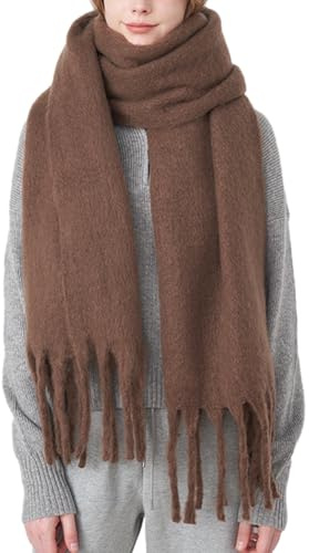 OUNIYA (Premium) bufanda grande y voluminosa, multicolor, sensación de cachemir, bufanda extra grande, manta, suave, grande, lana, gruesa, cálida, para el invierno, marrón, L