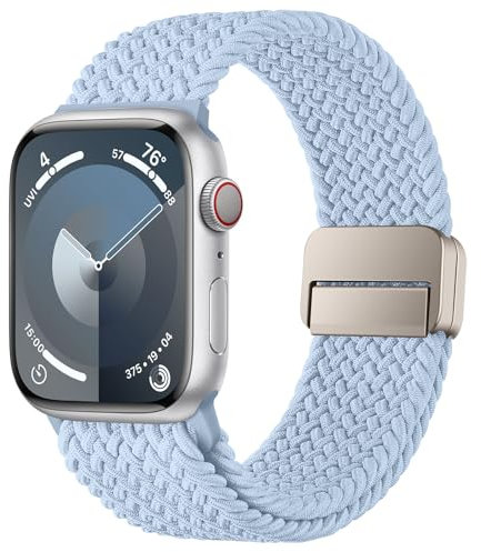 HITZEE Compatible con Correa Apple Watch 49/46/45/44/42/41/40/38mm, Correas Elástica con Cierre Magnético Diseñadas para Apple Watch Ultra 2 Serie 10 9 8 7 SE 6 5 4 3 (42/44/45/46/49, Azul claro)