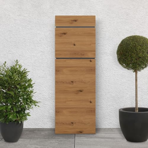 ML-Design Buzón de Correo para Paquetería de Exterior 39,5x14,1x115 cm Independiente de Acero Aspecto Madera Marrón con Cerradura y 2 Llaves Caja Postal Moderna para Cartas, Envíos, Recepción