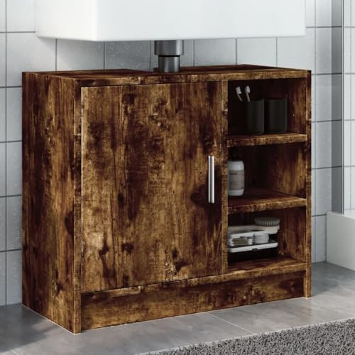 Tidyard Handfatsskåp rökt ek 63 x 29 x 55 cm tekniskt trä, handfatskåp badrum diskbänk med förvaringsfack, byrå förvaringsskåp stil B