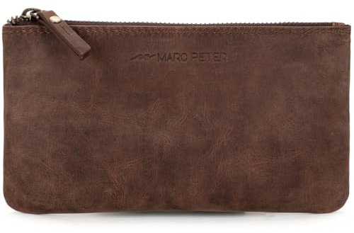 Marc Peter® Vintage Austin Federmäppchen aus Leder Federtaschen Mäppchen Etui mit YKK Reißverschluss, Große Kapazität Pencil Case Großes Federmappe - Dunkel Braun