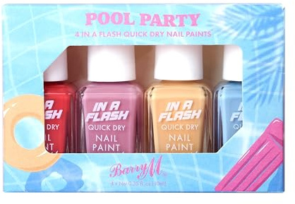 Barry M Pool Party Nail Paint Gift Set | x4 In A Flash Quick Dry Nail Polish | Bright Pastel Shades