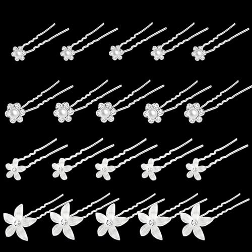 20Pcs Horquillas Pelo Mujer de Novia, Perlas de Diamantes Imitación Adornos Pinzas para Pelo en Forma U Horquillas para el Cabello Novia Boda Horquilla Cristal Tocados para la Boda, Fiesta