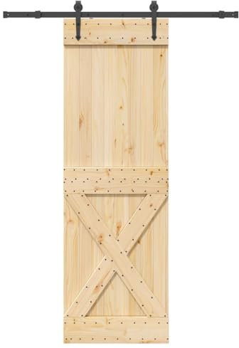 vidaXL Schiebetür mit Beschlag 70x210 cm Massivholz Kiefer, Innentür, Holzschiebetür, Scheunentür, Innenschiebetür, Holz Schiebetür, Innenscheunentür