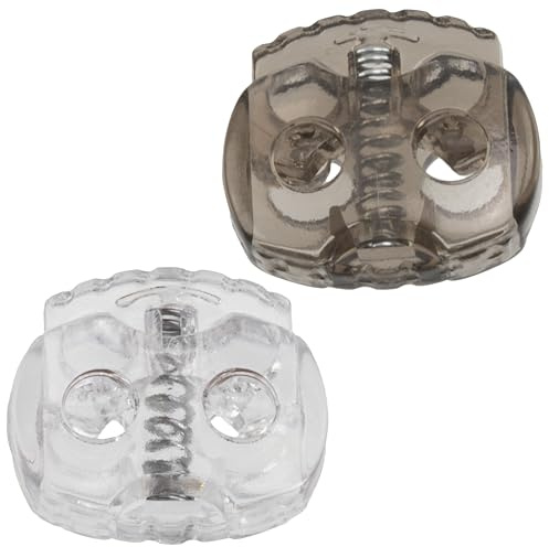 Aerzetix - Set di 12 Fermacorda ovali con Molla 17mm a 2 Fori - Colore Bianco Trasparente e Marrone Trasparente - Aperture 3.5mm - in plastica - Abbigliamento Sportivo Zaini Artigianato