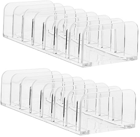 CALLARON 2Pcs Transparent Makeup Display Box Multi Grid Cosmetic Storage Rack for Home Dresser Durable Acrylic Organizer with Compartments for Skincare Makeup Items