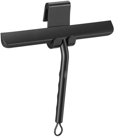 Oderra Tira Acqua da Doccia, Tergivetro per Doccia, Tiraacqua Vetri Doccia – in Silicone 21 cm, Nero, con Gancio, Senza Aloni per Vetri, Pareti Doccia e Specchi