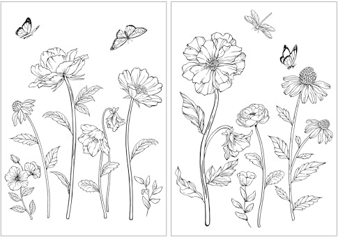 Joeyan Rub On Transfers for Crafts and Furniture, 2 Sheets Large Black White Line Floral Butterfly Rub on Stickers DIY Transfer Decals for Wood Glass Metal Canvas Porcelain Plastic Home Decor