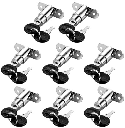 MUXHEL Lot de 8 serrures d'armoire 22 mm - Cylindre à pression - Serrure de porte coulissante - Serrure d'armoire avec clé - Serrure de meuble - Serrure pour armoire