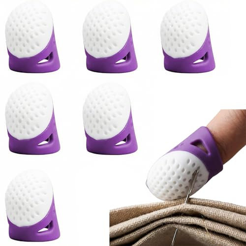 LEOUEANR 6Pcs Sewing Thimble, Soft Silicone Thimbles for Hand Sewing with Anti-Pricking Finger Tip Protection for Needlework & Crafts(Purple)