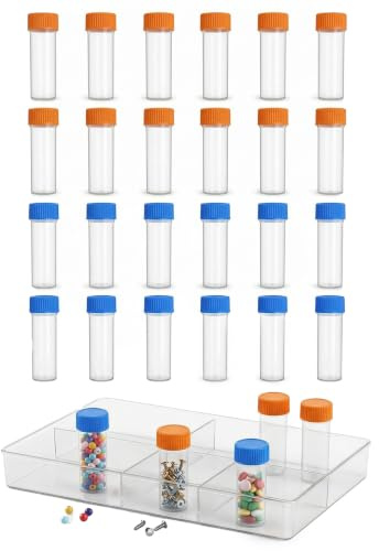 SWYZOR 24 Piezas Tubo de muestras Tubos de ensayo de prueba 5ml Vial de Plástico, Tubos de Ensayo Congelados de Plástico, Tubos de Ensayo de Plástico con Tapa, Marcas Graduadas (Naranja/Azul)