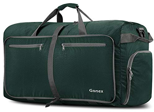 Gonex 100L Large Foldable Travel Duffle Bag with Shoes Compartment, Packable Lightweight Water Repellent Holdall Bag for Camping Gym Weekender Bag Dark Green