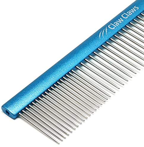 Claw Claws Greyhound Comb with Oval Handle for Dogs and Cats, Removing and Shedding Matted, Tangled Hair, Metal Comb with Stainless Steel Pins, Detangling Grooming Tool, Pet Comb (20% Fine Spacing)…