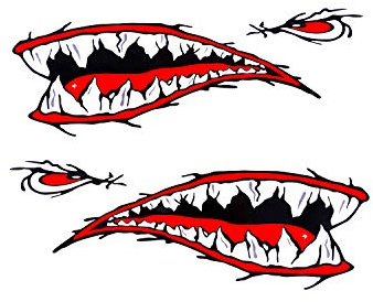 MOOCY 2Pcs Shark Teeth Mouth Kayak Stickers，Kayak Decals Waterproof DIY Funny Graphics Accessories for Kayak Canoe Fishing Boat Car Truck Jet Ski Hobie Dagger Ocean Boat Decoration