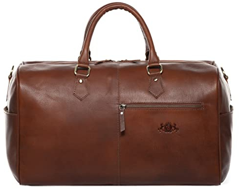 SID & VAIN große Weekender echt Leder - Sporttasche Seattle 46 cm groß - Reisetasche Handgepäck mit Schultergurt - Ledertasche Herren und Damen braun handgefertigt