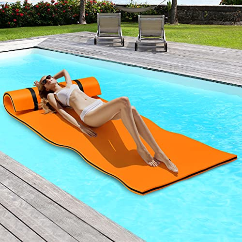 GOPLUS flytande matta av slitstarkt XPE-skum, vattenhängmatta med 3 lager, vattenliggande för solbad, vattensport, vid pooler, sjöar, 100 kg bärkraft, 220 x 90 x 4 cm (orange)