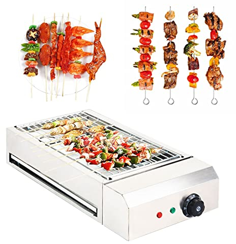 Barbacoa Eléctrica Sin Humo 2800 W Parrilla Eléctrica Portátil de Balcón Barbacoa da Interior o Exterior, Superficie de Cocción 40x24 cm, con Bandeja de Goteo, para Jardín, Balcón, Viajes