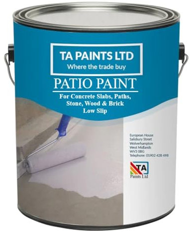 T A Paints Ltd Patio Slab Paint UV & Weatherproof Outdoor Floor Paint for Concrete Stone Brick Flagstones Garden Paths Paving Slabs Low Slip (5L Light Grey)