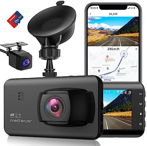 WeBeqer Dashcam con WiFi Cámara de Coche Ultra HD 4K, Pantalla de 3 Pulgadas,170° Gran Angular,Sensor G,Visión Nocturn IR,24H Monitor de Aparcamiento, Detección de Movimiento, Grabación en Bucle,WDR