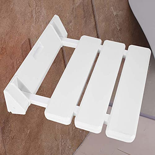 Folding Shower Seat Wall Mounted, Fold Up Shower Chair Non-Slip White Bathroom Wall Stool, Aids for Bathing Elderly Disabled and Limited Mobility