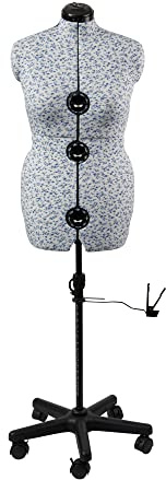 Sewing Online Adjustable Dressmakers Dummy Ditsy Wedgewood Blue with Hem Marker and 5-star Base on Castors, Dress Form Sizes 16-20 - Pin, Measure, Fit and Display Clothes on this Tailors Dummy - 5919B