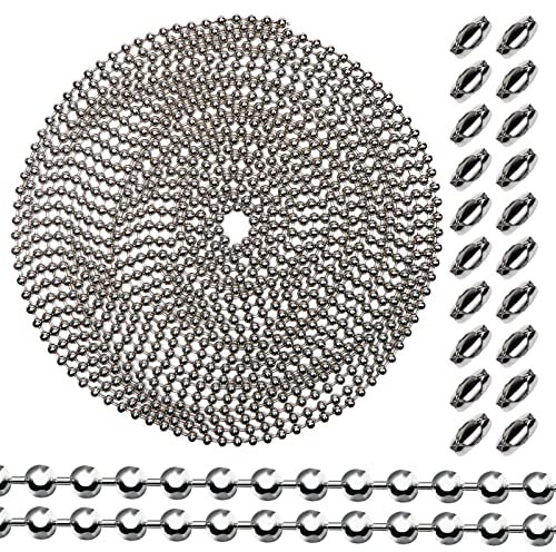 TOAOB 6M Chaîne à Billes en Acier Inoxydable Collier d'Extension Argenté 4.5mm Diamètre Boule Perle Chaine avec Connecteurs Assortis pour Scrapbooking Porte Clés DIY Fabrication de Bijoux