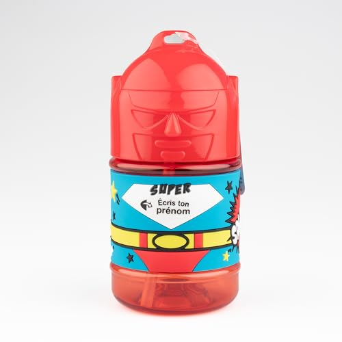 Bouteille personnalisée pour enfant, gourde d'eau avec paille - Neutre rouge garçon 1
