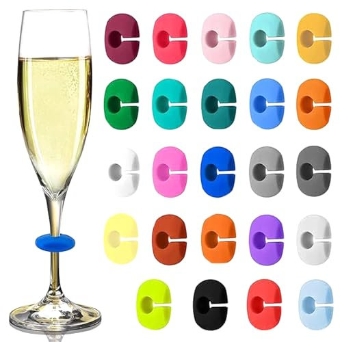 Quiltique 24 Pièces Marqueurs de Verres à Vin en Silicone, Lavables et Réutilisables marque verre, Différentes Couleurs de Marque Verre,Utilisés Pour Marquer les Tasses Pour les Fêtes