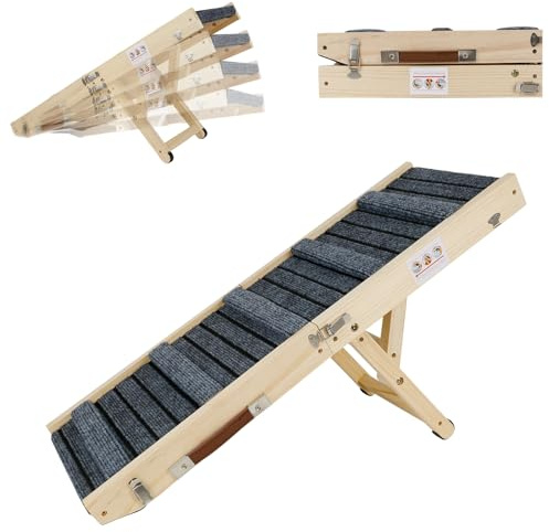 Pet Ramp, Dog Ramp for Small Dogs and Older, 4 Adjustable Height, Folding Dog Ramp Ladder, with Non Slip Carpet Surface, Portable Lightweight Dog Stair Step, 30/40/50/60cm Height
