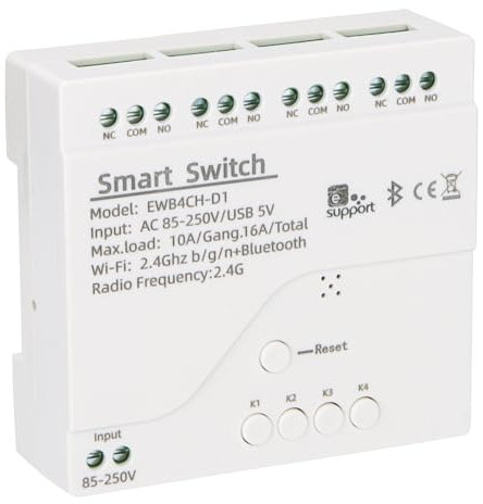 Wengart Interruttore Smart WiFi Relè AC 85-250V 10A 4 Canali App Ewelink funziona con Alexa Google Home, tre modalità di controllo