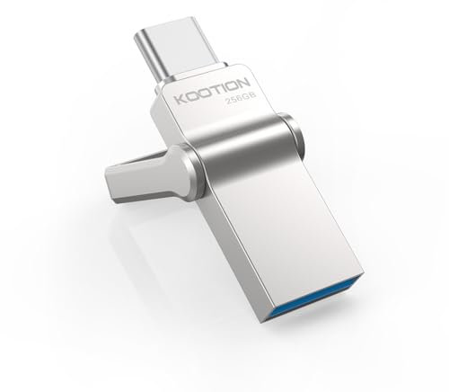 KOOTION Memoria USB Tipo C 256GB 2 en 1 Memoria Flash USB 3.0 USB A & Tipo C Llave Impermeable Mini Pendrive USB C UDP-Tech USB C OTG Llave portátil para Ordenador Mac Smartphone Tablet (Plata)