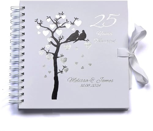 25th Wedding Anniversary Guest Book Photo Album with Hearts