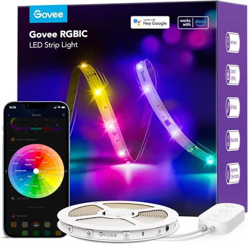 Govee LED Strip 5m, Smart RGBIC LED Streifen, Lichterkette LED Leiste Funktioniert mit Alexa & Google Assistant, DIY Segmentsteuerung, App-Steuerung, Musik Sync, Deko für Party, Zuhause, Schlafzimmer