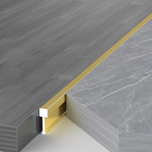 Raouoae Perfil En T Para Transición De Suelo De Aluminio Para Puertas, 2 Piezas De 125cm, Ideal Para Uniones Entre Suelos Laminados Y Cerámicos, Transición Perfecta Sin Desnivel(Gold,Breite: 4.9 mm)