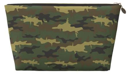 VOSERY Bolsa de maquillaje de cuero, bolsa de cosméticos, bolsa de aseo de viaje para mujer, organizador de bolsa de maquillaje de camuflaje de dinosaurio, bonita bolsa de maquillaje, bolsa de