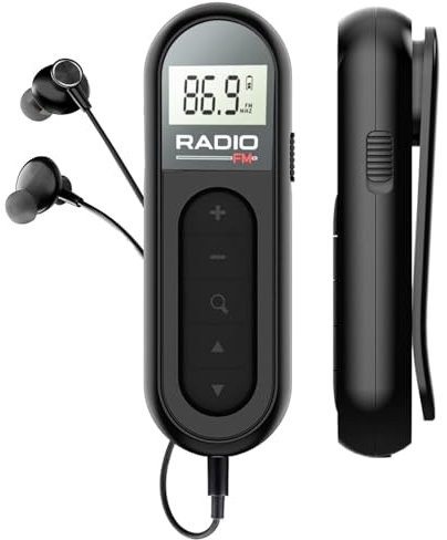 Mini radio transistor FM/FM - Récepteur radio FM portable - Avec DSP - Écran LCD et casque - Rechargeable - 300 mAh - Portable - Pour la marche et les voyages - Noir
