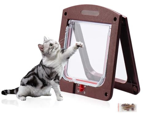 GIDWRIY Chattiere Porte Chat Chien,Porte pour Animaux,Chatiere pour Chat Isolante,Trappe à Chat,Trappe pour Chien Sécurité,Chatiere Fenetre pour Chat,Pet Door IntéRieur et Extérieur - Café