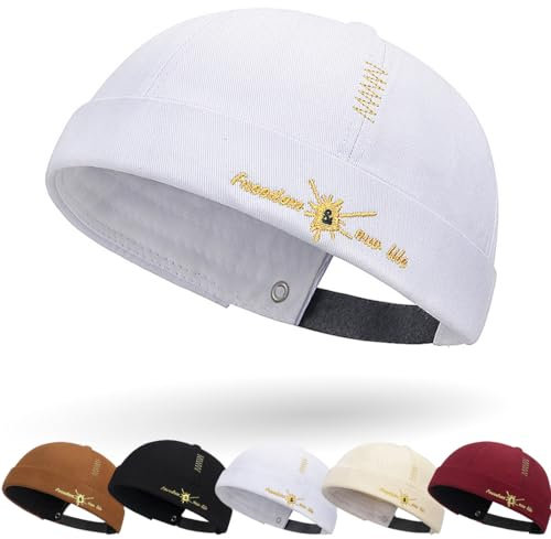 Cotton Docker Cap Seemannsmütze Hafenmütze Original Dockermütze Herren Sommer Brimless Hat Kopfbedeckung Seemannskappe Herren Verstellbar Cap Ohne Schirm Retro Brimless Hat Rolled Cuff Fischermütze