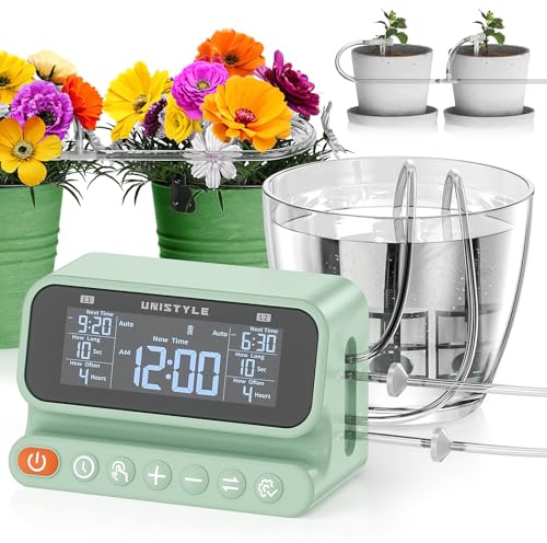 Unistyle Automatische Bewässerung, Doppelpumpe, Einstellbare Wassermenge, Pflanzenbewässerung indoor, Bewässerungssystem Zimmerpflanzen auf dem Balkon, Tropfbewässerungsset für bis zu 15 Topfpflanzen