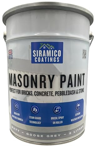 SIRAMICO COATINGS Masonry Paint | 5 Litres | Waterbased ECO Resin Technology | 7 Luxury Colours | Smooth Matt Finish for outdoor masonry protection | 10 Year Colour Guarantee (Goose Grey)