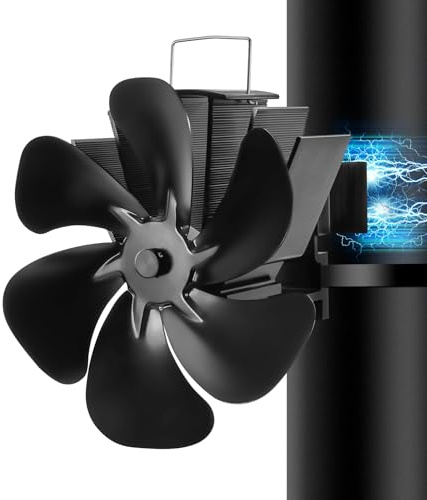 SOPPY Magnetisch Kaminventilator mit Thermometer, 6 Blättern Ofenventilator Hängender Kaminventilator Heizventilator Wärmebetrieben Kaminlüfter am Schornstein für Kamin Holzofen