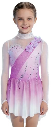 iiniim Abito da Pattinaggio Artistico per Bambina Body con Gonna da Balletto in Tulle Abito da Ginnastica Ritmica Costume da Gara di Danza Viola 9-10 Anni
