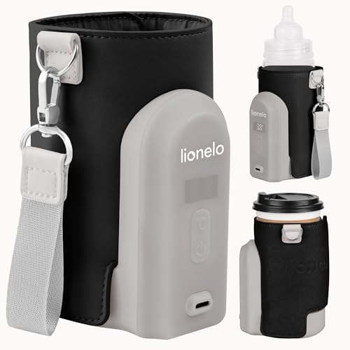LIONELO Thermup Go Evo Bärbar Flaskvärmare för Resor, USB-C Laddning | 5 Temperaturer 38–50 °C, Passar Alla Flaskor 50–80 mm, upp till 9 h Drift, LCD Display, Säker Sensor, för Bil och Promenad