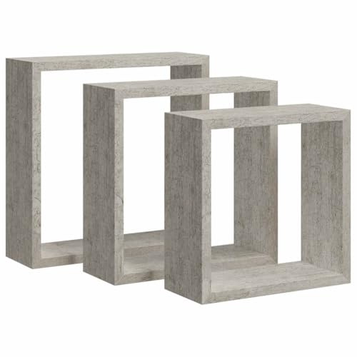 Yisssmeng Lot de 3 Étagères Murales Cubes Flottantes en MDF Gris Béton
